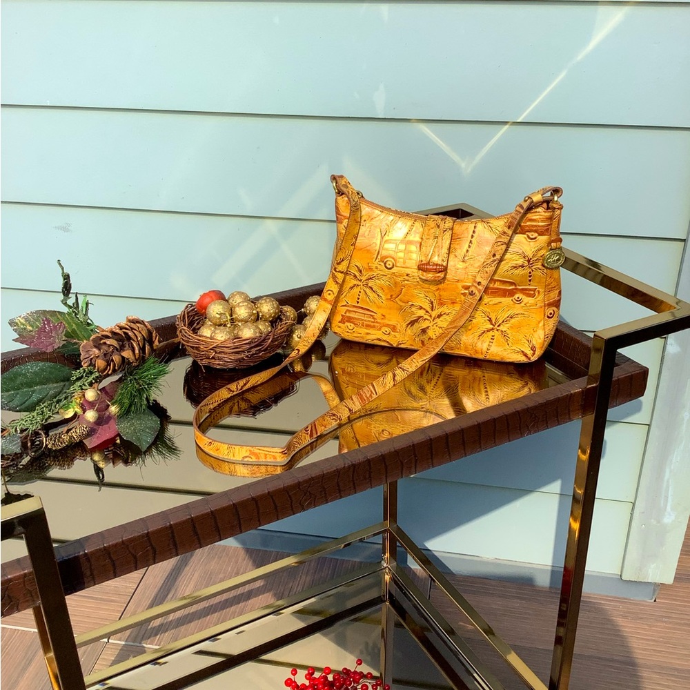 Brahmin Yellow Mustard Embossed Leather Shoulder Bag
